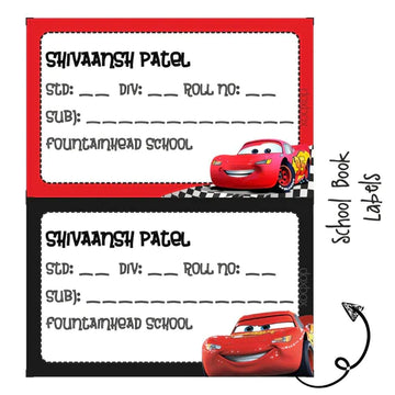School Book Labels - 95 Car - Pack of 36 labels - PREPAID ONLY