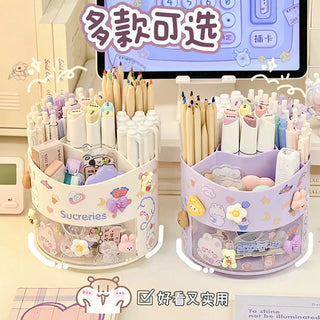 4 Compartment Desk Storage Organiser with 360 Degree Turnable Bottom