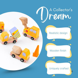 Cots and Cuddles Wooden Construction Vehicle Set for Kids