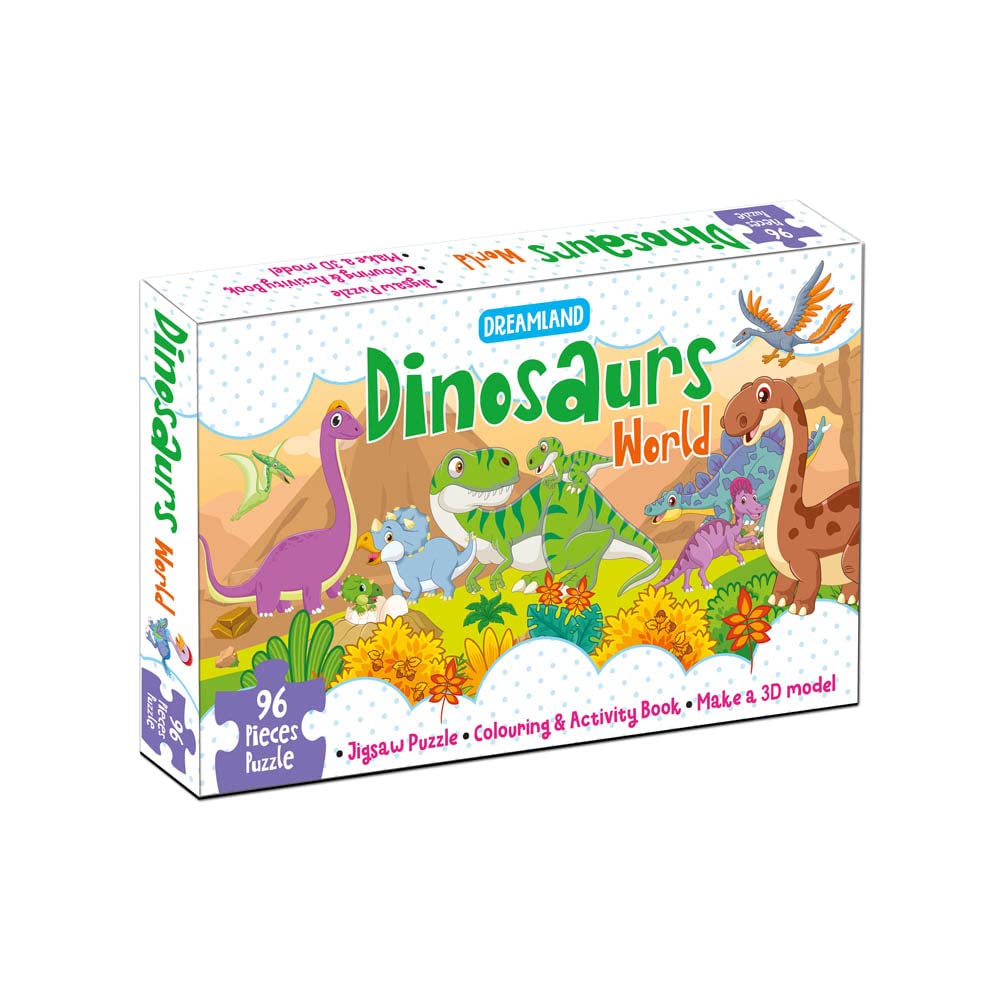 Dinosaurs World Jigsaw Puzzle for Kids – 96 Pcs | With Colouring & Activity Book and 3D Model