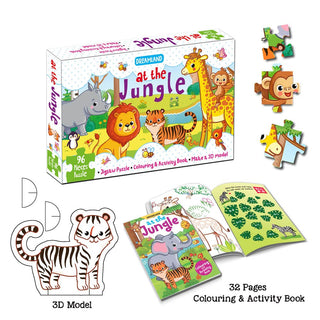 At the Jungle Jigsaw Puzzle for Kids – 96 Pcs | With Colouring & Activity Book and 3D Model