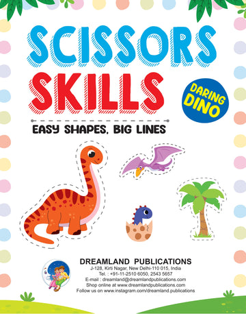Daring Dino Scissors Skills Activity Book for Kids Age 4 - 7 years | With Child- Safe Scissors, Games and Mask