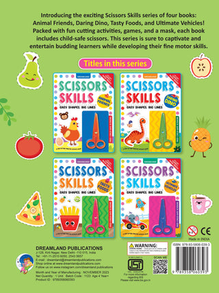 Tasty Foods Scissors Skills Activity Book for Kids Age 4 - 7 years | With Child- Safe Scissors, Games and Mask