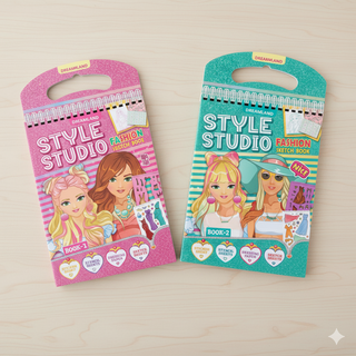 Style Studio Fashion Sketch Activity Book Pack -2 for Girls Age 4-8 years– Creative Design Kit with Sticker Sheets, Stencil Sheets, Dressing Paper & Sketch Pages | Fun DIY Activity Book