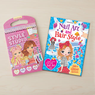 Style Studio Fashion Sketch Activity Book Part-1 with Nail Art and Hair Style- Create and Colour Your Own Nail Art with 150 Glitter Stickers, Activity Book Pack of 2