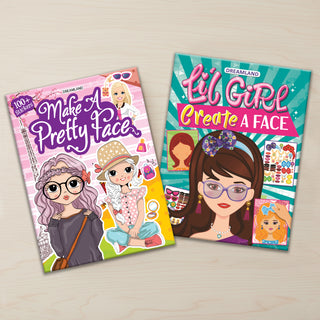 Make A Pretty Face with 100+ Stickers & Lil Girl Create a Face, Activity Book Pack of 2