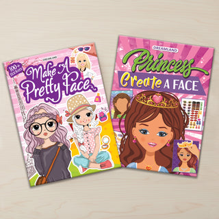 Princess Create a Face and Make A Pretty Face with 100+ Stickers , Activity book pack of 2