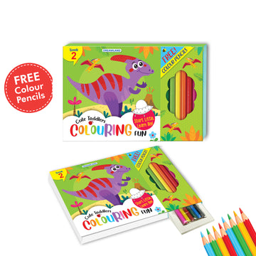 Cute Toddlers - 2 Fun Dinosaurs Colouring Book with 6 Colour Pencils, Art and Craft Drawing Book Set for 4 age, Colouring Book for Toddler, 128 Pages