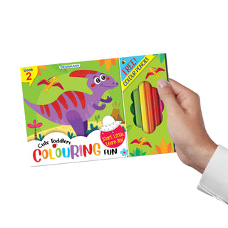 Cute Toddlers - 2 Fun Dinosaurs Colouring Book with 6 Colour Pencils, Art and Craft Drawing Book Set for 4 age, Colouring Book for Toddler, 128 Pages