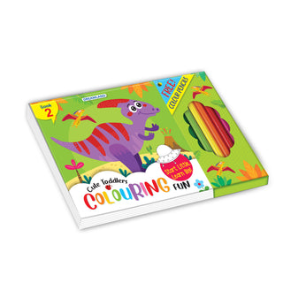 Cute Toddlers - 2 Fun Dinosaurs Colouring Book with 6 Colour Pencils, Art and Craft Drawing Book Set for 4 age, Colouring Book for Toddler, 128 Pages