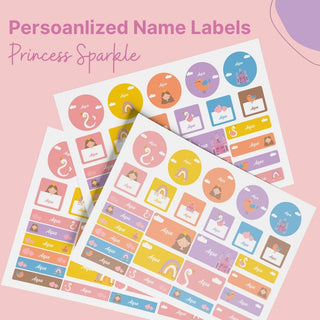 Personalized Name Labels Combo - Princess Sparkle - Pack of 54 (PREPAID ORDER)