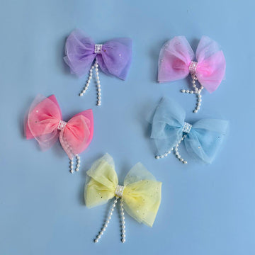 Net Bow Design Pearl Hair Clip for Kids (1pc)