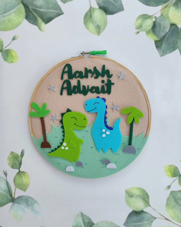 Hand-Crafted Embroidery Hoop Wall Hanging Art for Home Decor - 2 Dino (PREPAID ORDER)