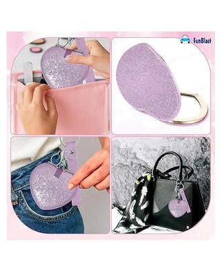 Glitter Heart Compact Mirror Keychain – Dual Mirror | Cute Gift for Girls