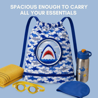 Cute Cartoon Themed Kids Swimming Bag with Shoe Pocket (SHARK)