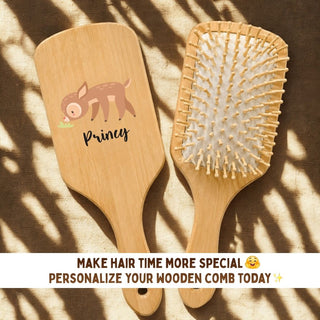 Personalized Wooden Hair Brush for Kids - Deer (PREPAID ONLY)