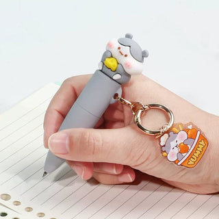 Kawaii Character Bestie Charm Gel Pen | Cute Topper Pen with Keychain 2pc  (Random)