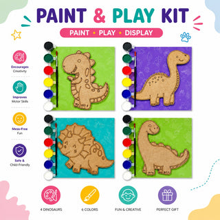 Dinosaur Paint & Play Kit – Create Your Own MDF Dino Art Set for Kids (Pack Of 4)