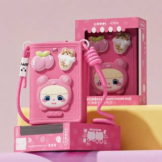 Kawaii Book Shaped Silicone Phone Bag with 3D Charms | Kids Crossbody Bag