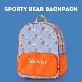 Cots and Cuddles Cute Sporty Bear Theme Printed Canvas Backpack for Kids