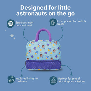 Cots and Cuddles Cute Space Buddy Theme Printed Canvas Lunch Bag for Kids