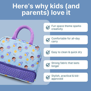 Cots and Cuddles Cute Space Buddy Theme Printed Canvas Lunch Bag for Kids