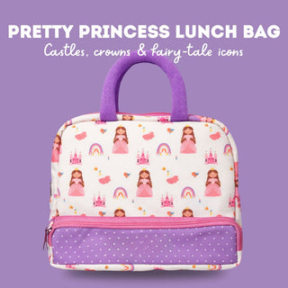 Cots and Cuddles Cute Pretty Princess Theme Printed Canvas Lunch Bag for Kids