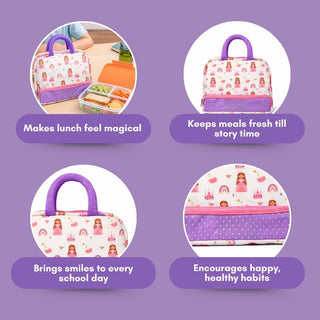 Cots and Cuddles Cute Pretty Princess Theme Printed Canvas Lunch Bag for Kids