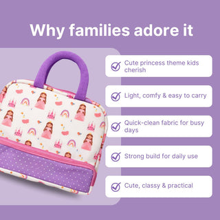 Cots and Cuddles Cute Pretty Princess Theme Printed Canvas Lunch Bag for Kids