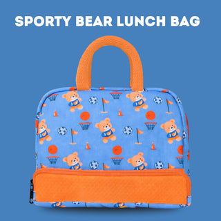 Cots and Cuddles Cute Sporty Bear Theme Printed Canvas Lunch Bag for Kids