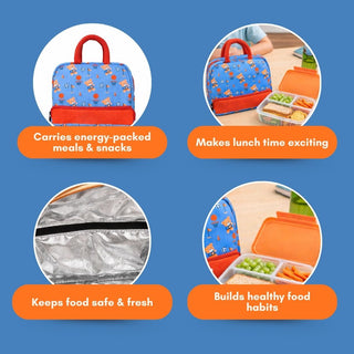 Cots and Cuddles Cute Sporty Bear Theme Printed Canvas Lunch Bag for Kids