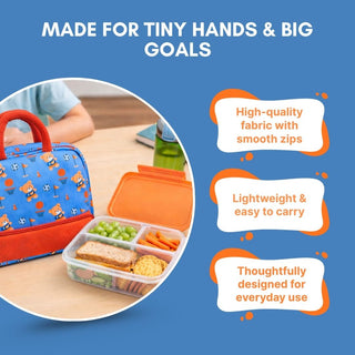 Cots and Cuddles Cute Sporty Bear Theme Printed Canvas Lunch Bag for Kids