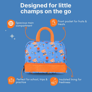 Cots and Cuddles Cute Sporty Bear Theme Printed Canvas Lunch Bag for Kids