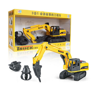 3-in-1 Excavator Construction Truck Toy with Interchangeable Attachments