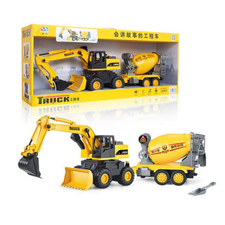 2-in-1 Excavator and Cement Mixer Construction Truck Toy Set