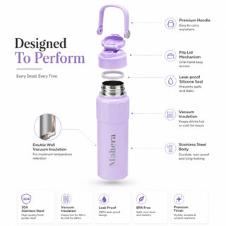 Personalized 2 Way Drinking Pastel Color Vacuum Insulated Water Bottle 1000ml