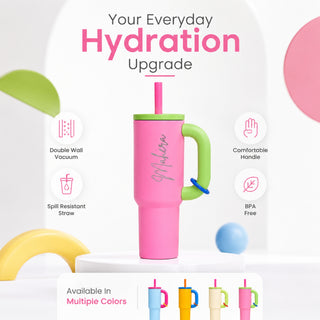 Personalized Insulated Tumbler with Handle & Straw | BPA Free | 5 Bright Colors (PREPAID ONLY)