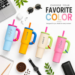 Personalized Insulated Tumbler with Handle & Straw | BPA Free | 5 Bright Colors