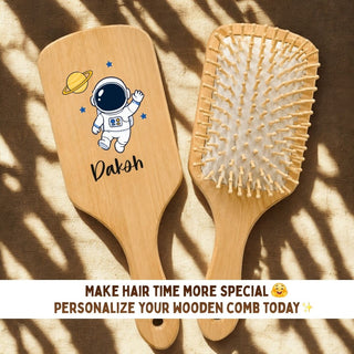 Personalized Wooden Hair Brush for Kids - Space (PREPAID ONLY)