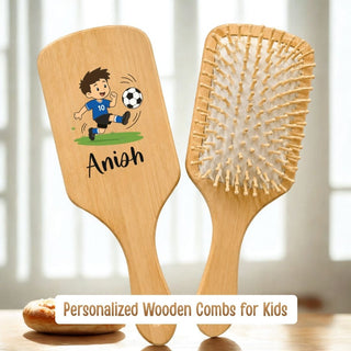 Personalized Wooden Hair Brush for Kids - Football (PREPAID ONLY)