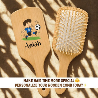 Personalized Wooden Hair Brush for Kids - Football (PREPAID ONLY)