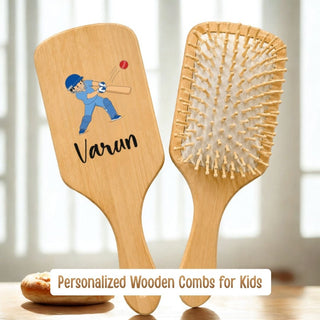 Personalized Wooden Hair Brush for Kids - Cricket (PREPAID ONLY)