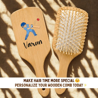 Personalized Wooden Hair Brush for Kids - Cricket (PREPAID ONLY)