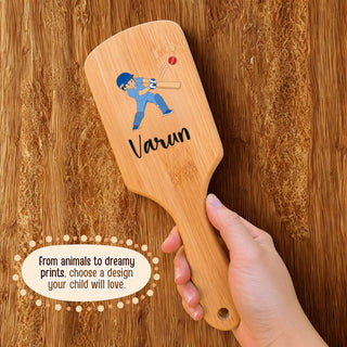Personalized Wooden Hair Brush for Kids - Cricket (PREPAID ONLY)