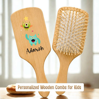 Personalized Wooden Hair Brush for Kids - Monster (PREPAID ONLY)