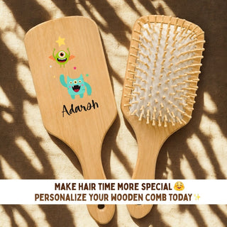 Personalized Wooden Hair Brush for Kids - Monster (PREPAID ONLY)