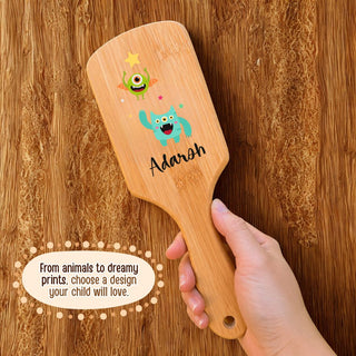 Personalized Wooden Hair Brush for Kids - Monster (PREPAID ONLY)