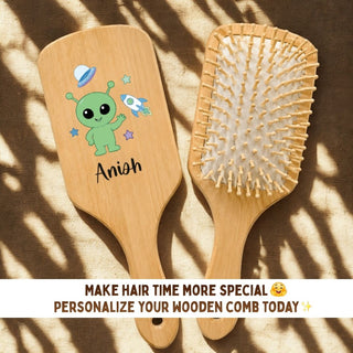 Personalized Wooden Hair Brush for Kids - Alien (PREPAID ONLY)