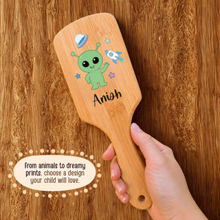 Personalized Wooden Hair Brush for Kids - Alien (PREPAID ONLY)