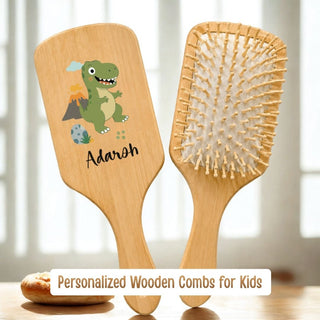 Personalized Wooden Hair Brush for Kids - Dinosaur (PREPAID ONLY)
